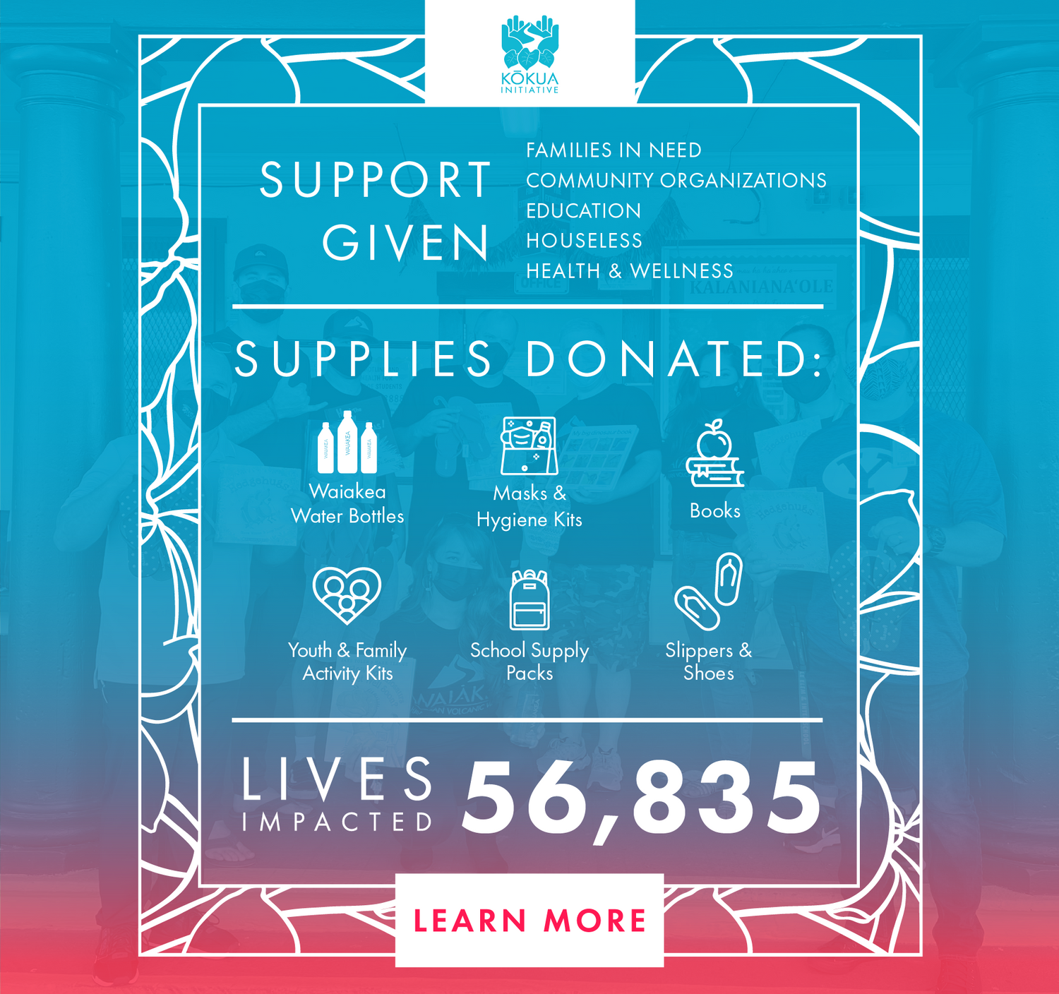 Kokua Initiative support donations supplies education houseless health wellness impacted lives