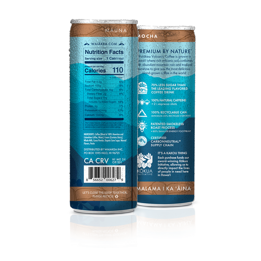 Waiakea canned coffee nutritional facts packaging back