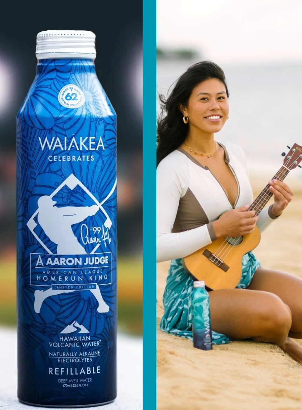 Waiakea water limited edition bottle beach ukulele player