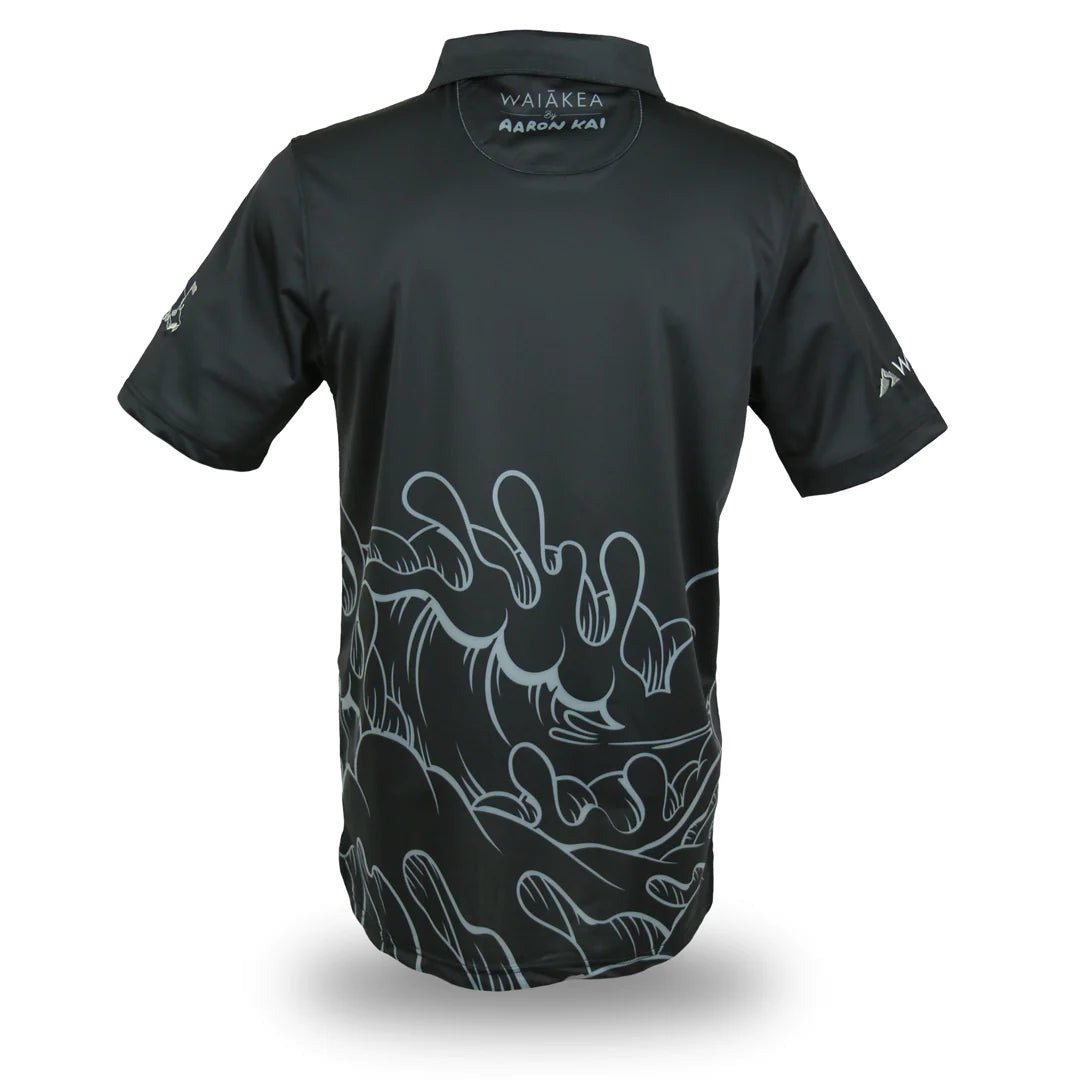 Black graphic shirt with wave design