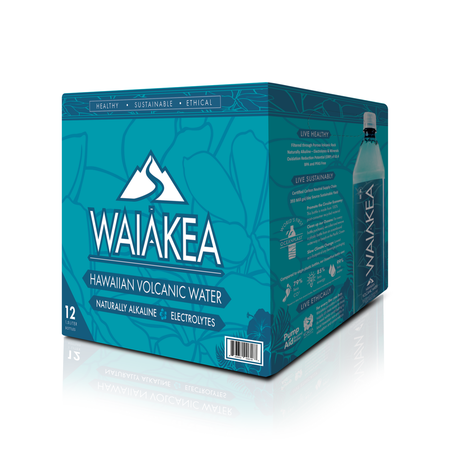 Waiakea Hawaiian volcanic water box packaging