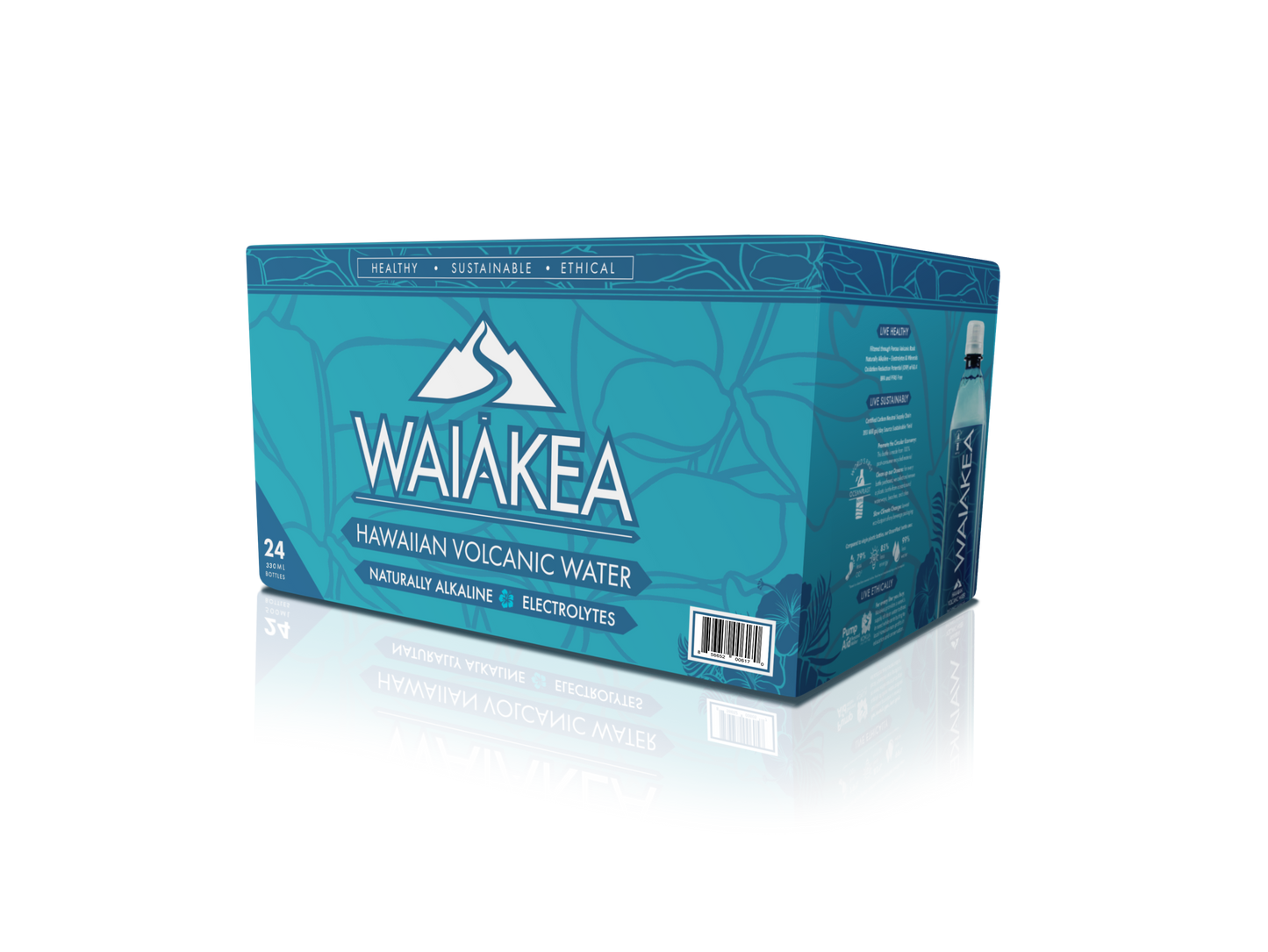 "Waiakea Hawaiian volcanic water box packaging"