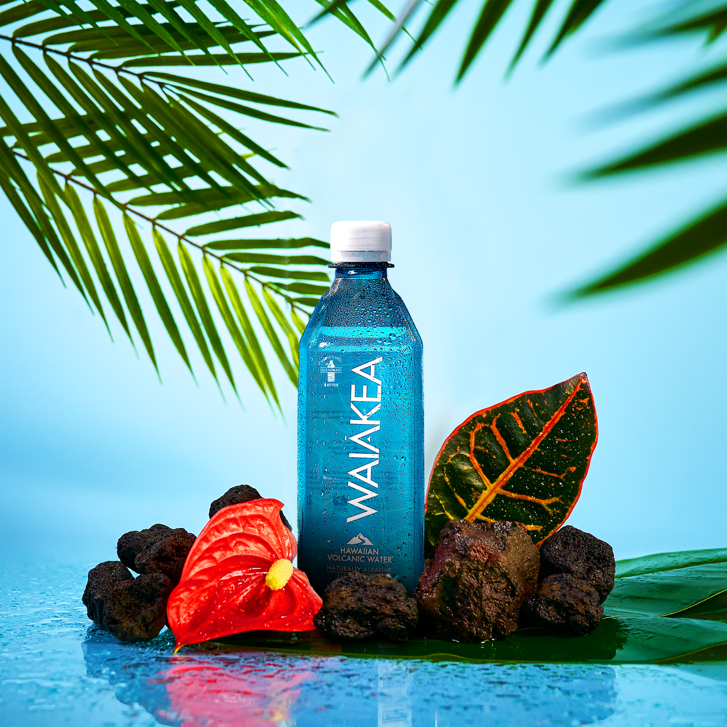 Waiakea Hawaiian volcanic water bottle with tropical elements