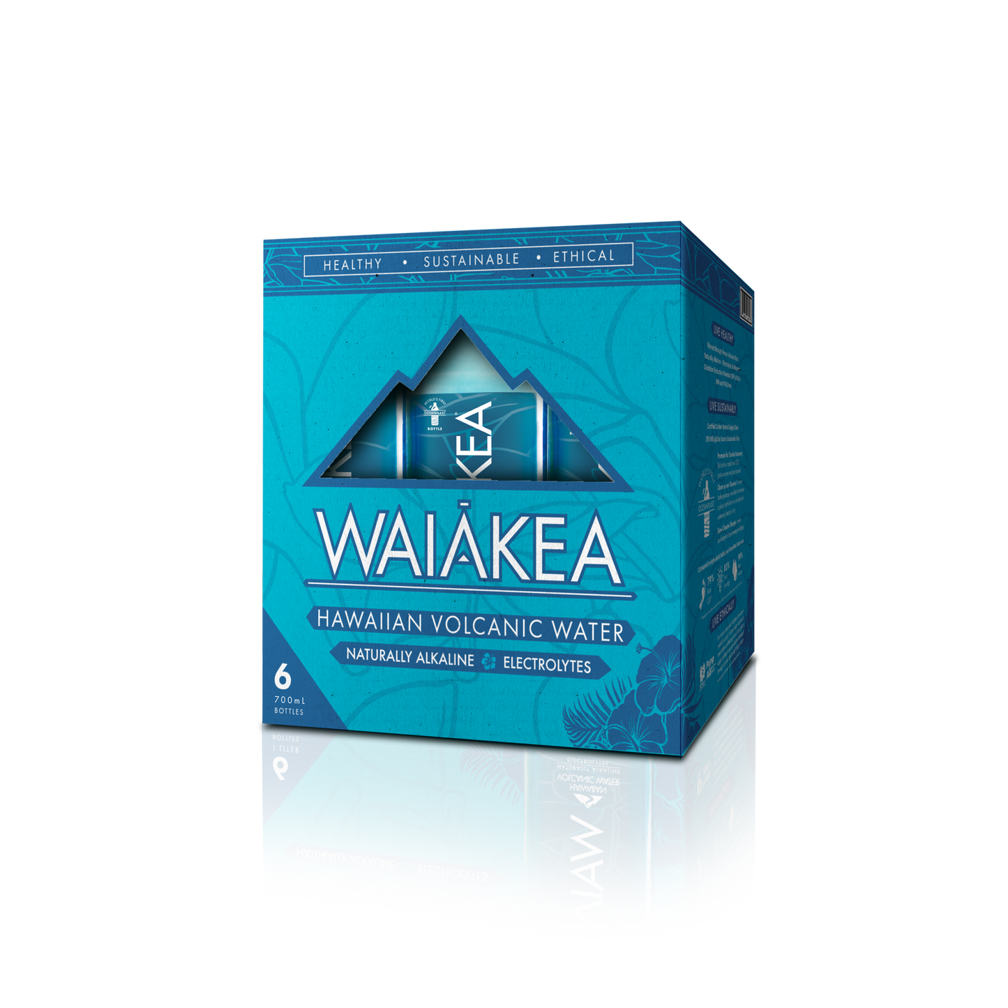 Waiakea Hawaiian volcanic water box packaging