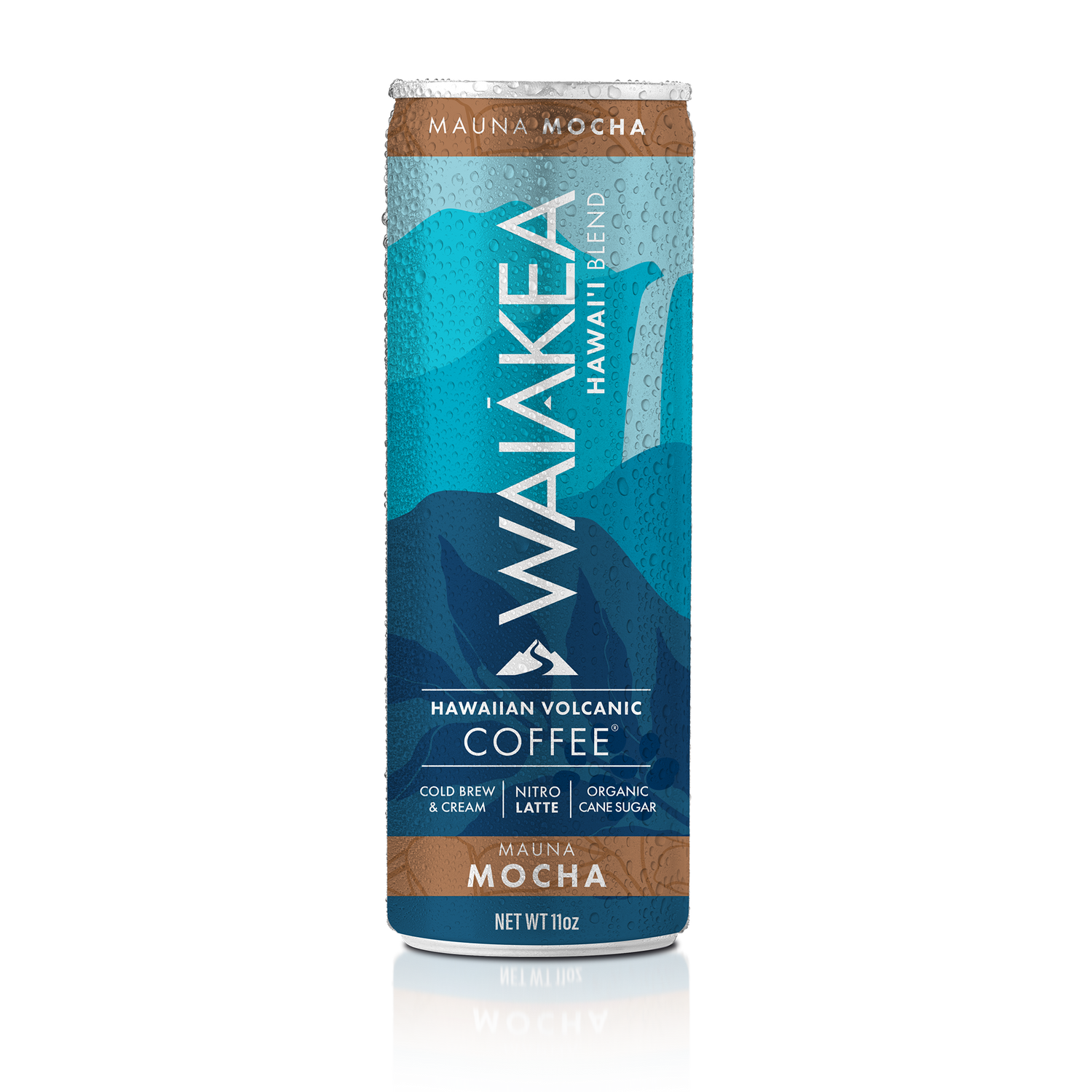 Hawaiian volcanic coffee can Waiākea Mauna Mocha cold brew nitro latte organic
