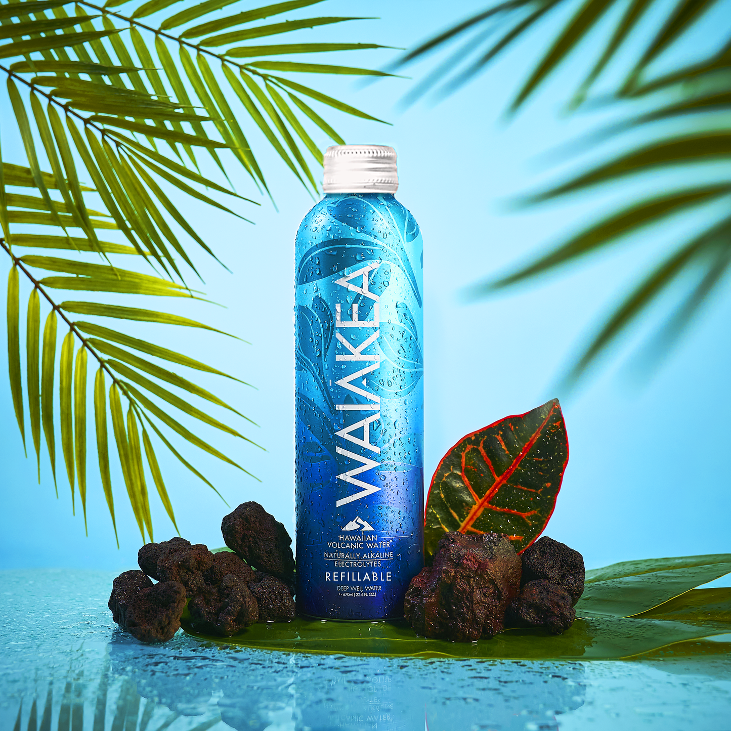 Waiakea volcanic water bottle tropical setting