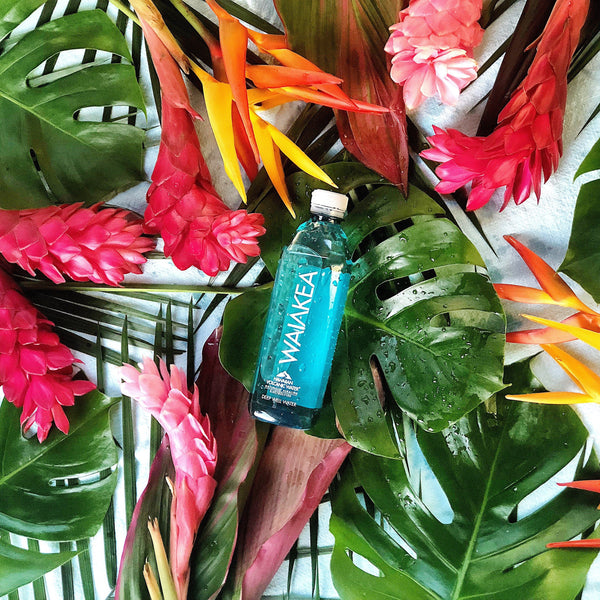 Waiakea bottle surrounded by flora