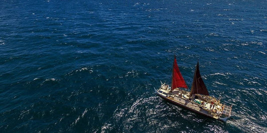 Traditional Hawaiian boat on the water