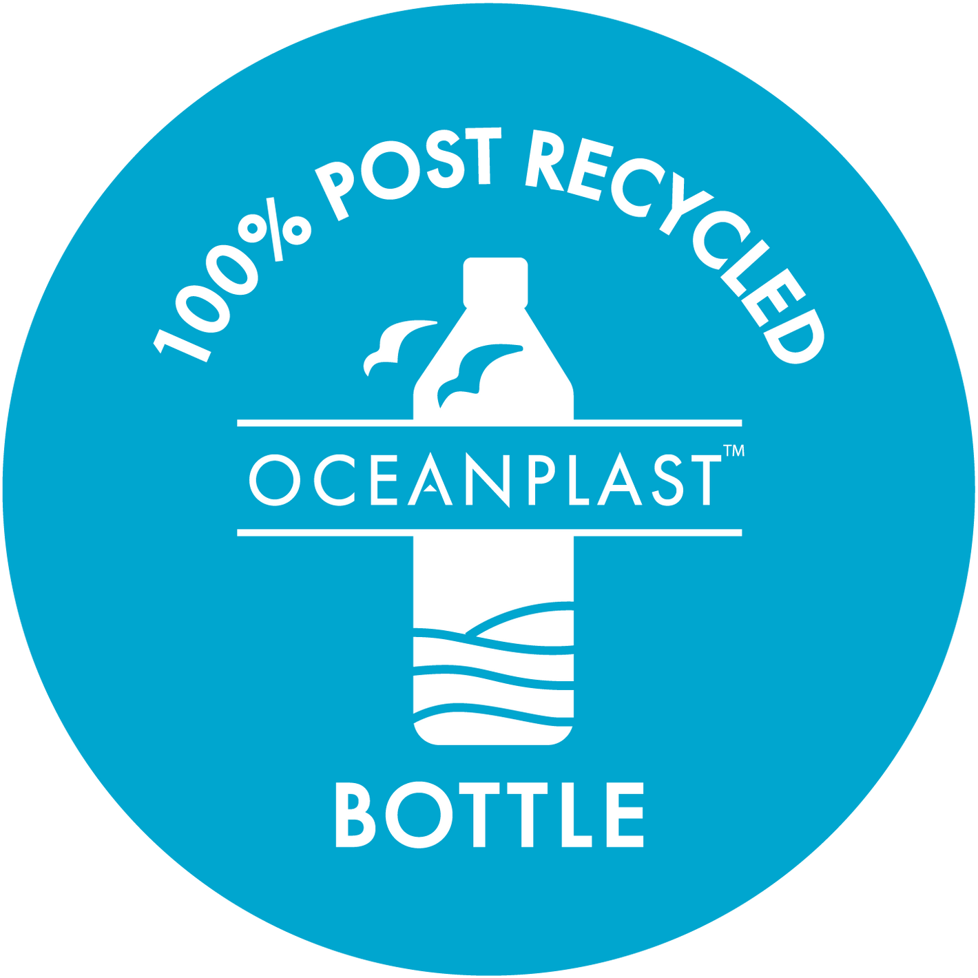 100 percent post recycled Oceanplast bottle logo