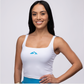 woman wearing a white tank top 