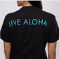 LIVE ALOHA on the back of a black shirt