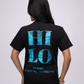 HILO on the back of a black shirt