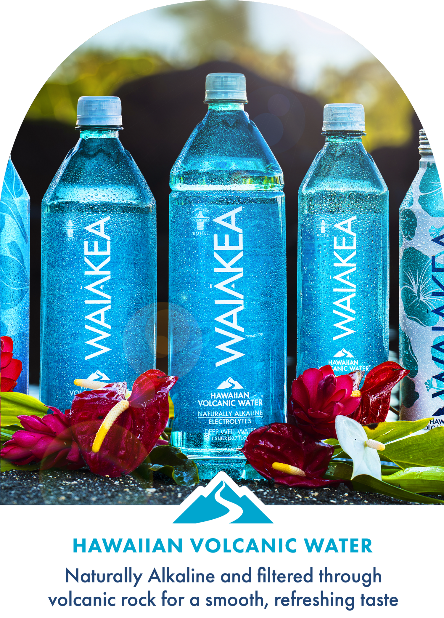 Waiakea Hawaiian volcanic water bottles with flowers