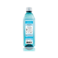 Recycled plastic water bottle with blue label and cap.