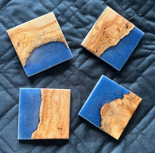 Fancy Blue Resin & Wood Coasters, Handmade, Epoxidharz Untersetzer, Coaster